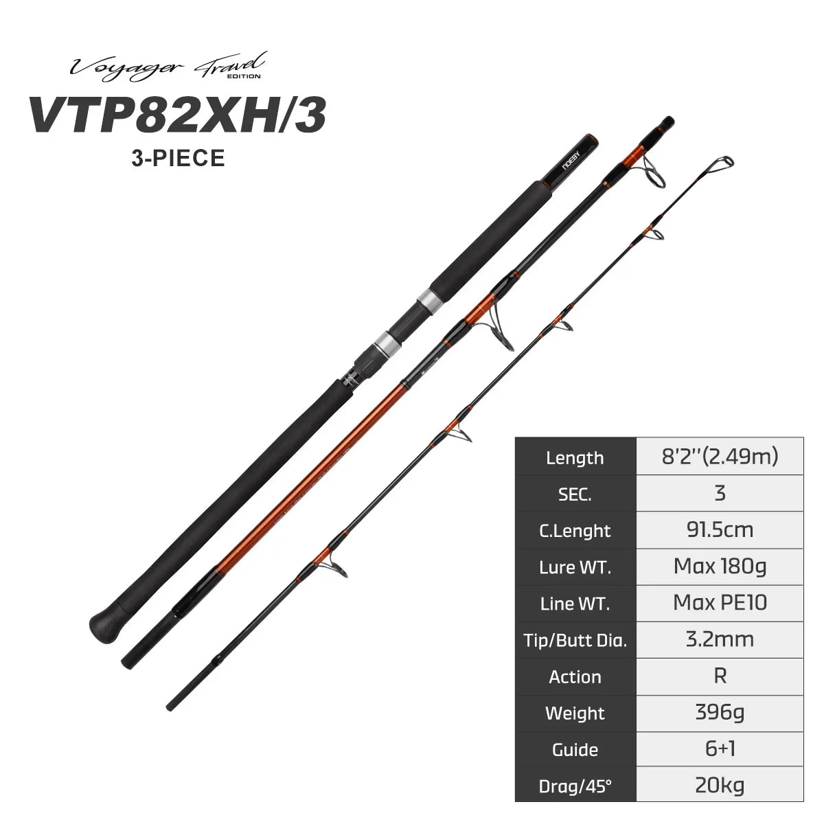 NOEBY VOYAGER Travel Popping Rod – 2.49m | Fuji Guides | Torayca | Offshore Casting | Portable | Big Game GT & Kingfish - Cast And Catch