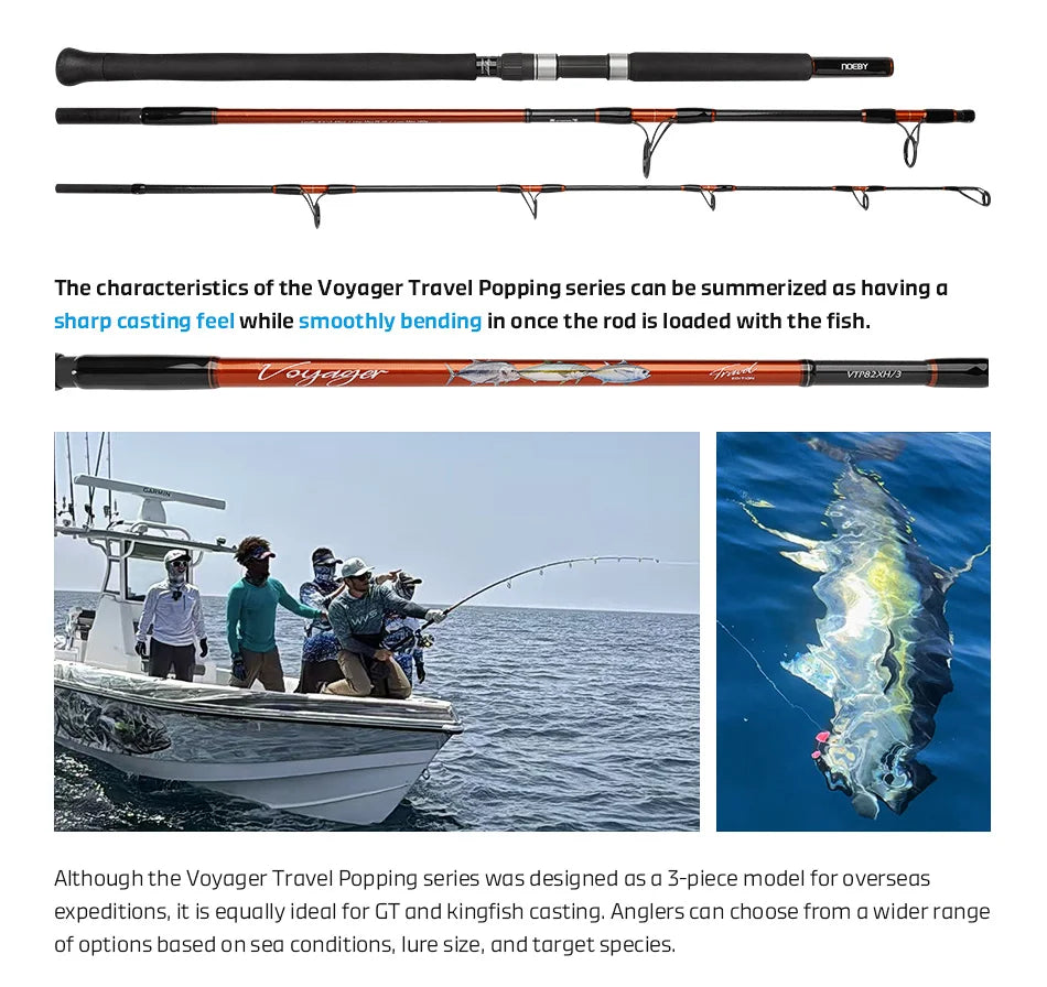 NOEBY VOYAGER Travel Popping Rod – 2.49m | Fuji Guides | Torayca | Offshore Casting | Portable | Big Game GT & Kingfish - Cast And Catch