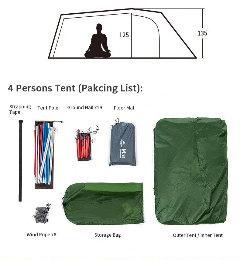 Naturehike Extended Camping Tunnel Tent – Waterproof Double-Layer | Lightweight | 2–4 Person Travel & Outdoor Use - Cast And Catch