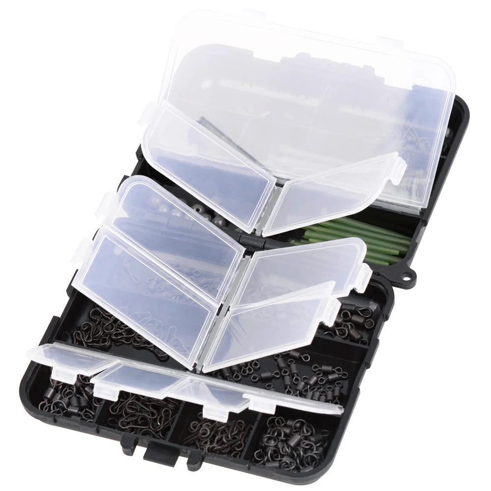 300pcs Carp Fishing Tackle Kit – Includes Anti-Tangle Sleeves, Hook Stops, Beads, Boilie Baits, Screw Rolling Swivels & Snaps - Cast And Catch