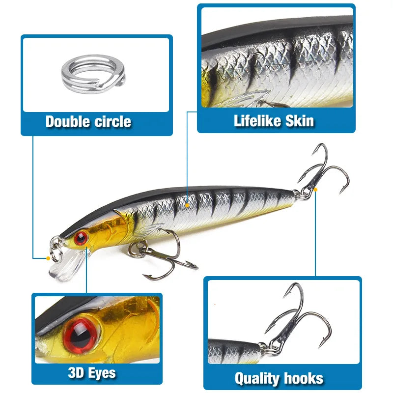Japanese Minnow Fishing Lure – 95mm, 7g | Floating Hard Bait | Wobbler/Crankbait | Carp & Perch - Cast And Catch