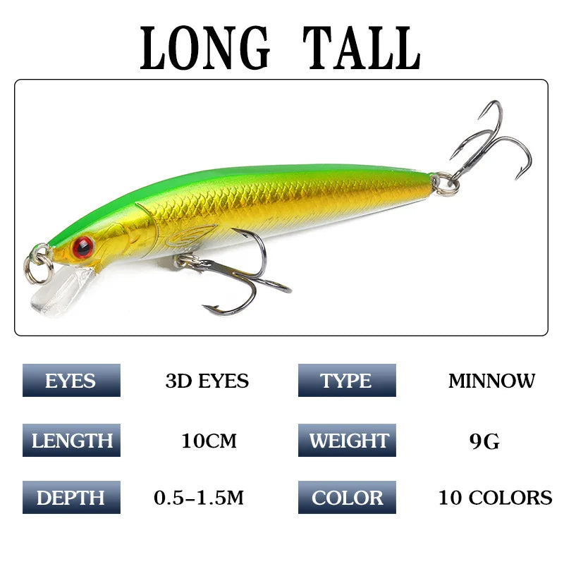 Japanese Minnow Fishing Lure – 95mm, 7g | Floating Hard Bait | Wobbler/Crankbait | Carp & Perch - Cast And Catch