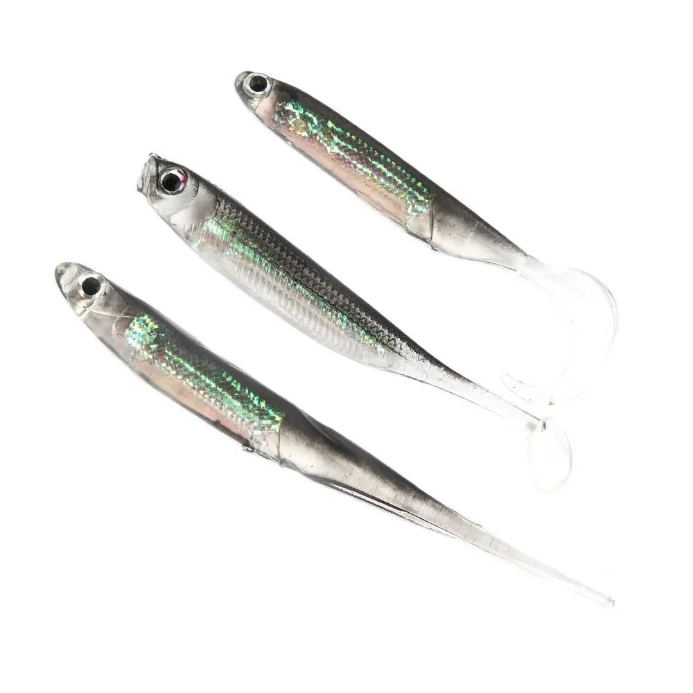 5pcs Soft Bait Lures – 7–7.5cm, 1.7–2.7g | T-Tail Fish | Rainbow Color & Sequin | Swing/Spinner Fishing - Cast And Catch