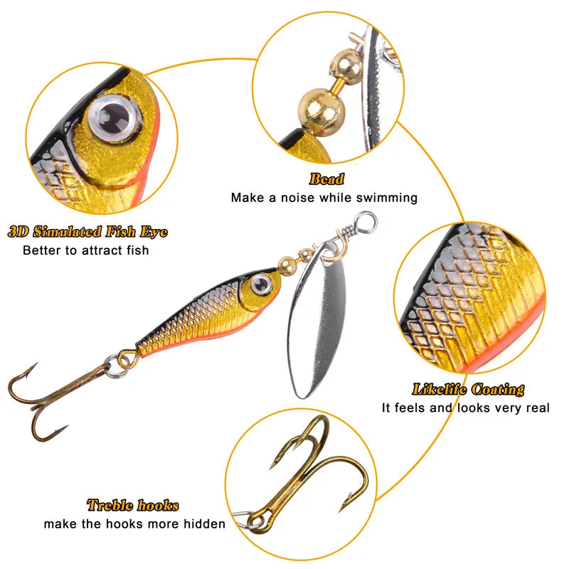 5/10/16pcs Spinner Lures – Spoon Bait | Feather Treble Hooks | Pike, Trout, Salmon & Bass - Cast And Catch
