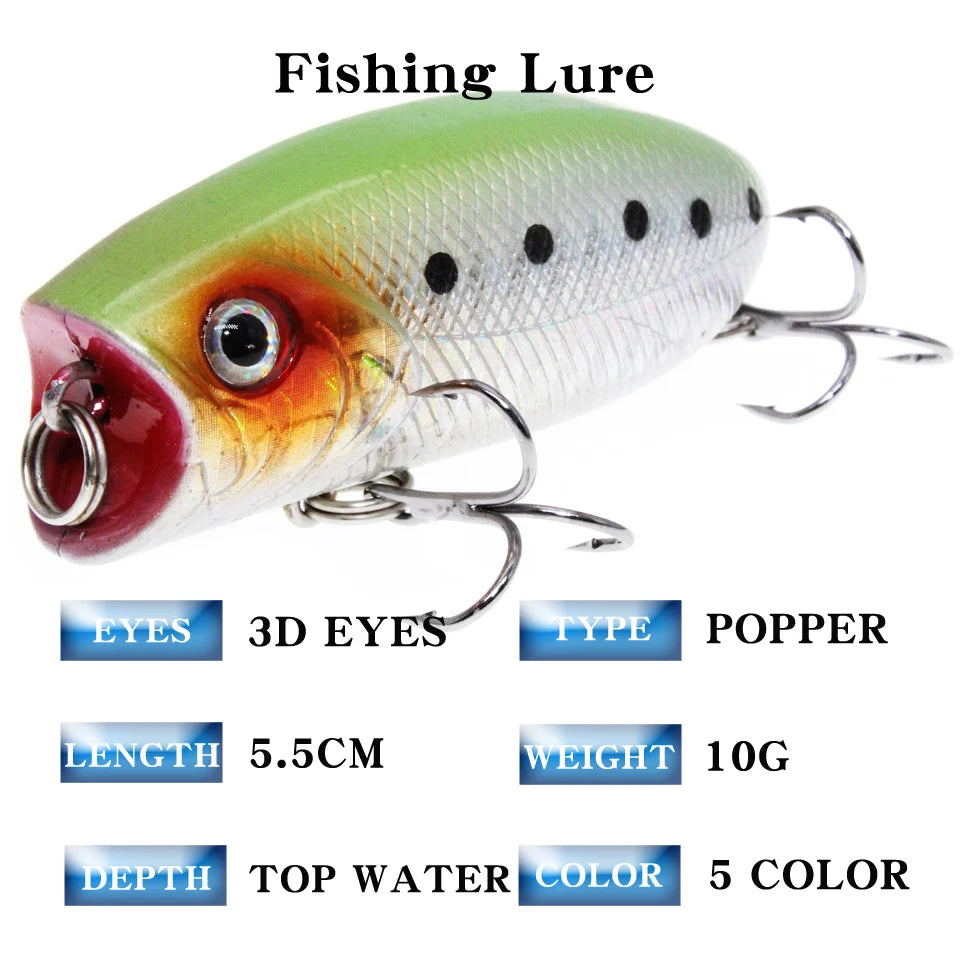 Wobbler Fishing Lure – Popper | Feather Hooks | Trolling/Topwater | Bass | Artificial Bait - Cast And Catch