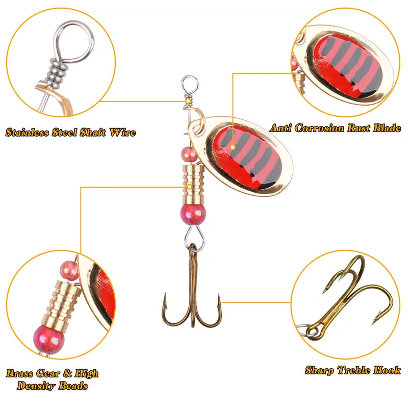 5/10/16pcs Spinner Lures – Spoon Bait | Feather Treble Hooks | Pike, Trout, Salmon & Bass - Cast And Catch