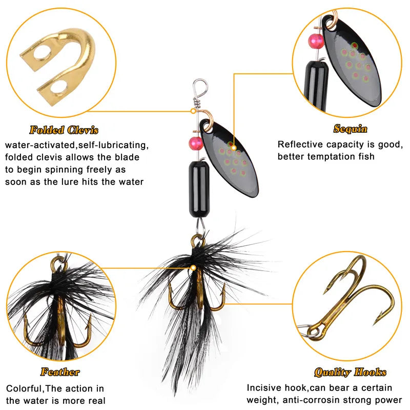 5/10/16pcs Spinner Lures – Spoon Bait | Feather Treble Hooks | Pike, Trout, Salmon & Bass - Cast And Catch