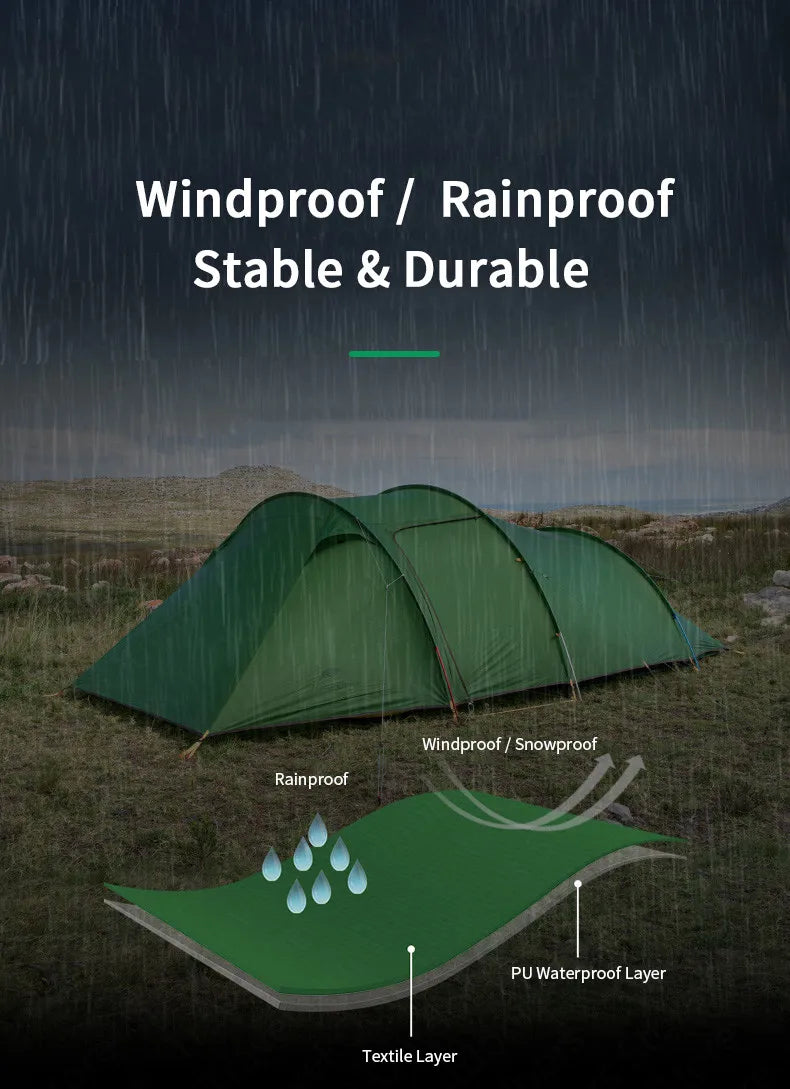 Naturehike Extended Camping Tunnel Tent – Waterproof Double-Layer | Lightweight | 2–4 Person Travel & Outdoor Use - Cast And Catch
