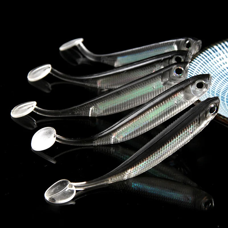 5pcs Soft Bait Lures – 7–7.5cm, 1.7–2.7g | T-Tail Fish | Rainbow Color & Sequin | Swing/Spinner Fishing - Cast And Catch