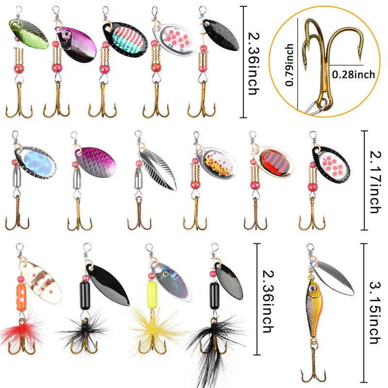 5/10/16pcs Spinner Lures – Spoon Bait | Feather Treble Hooks | Pike, Trout, Salmon & Bass - Cast And Catch