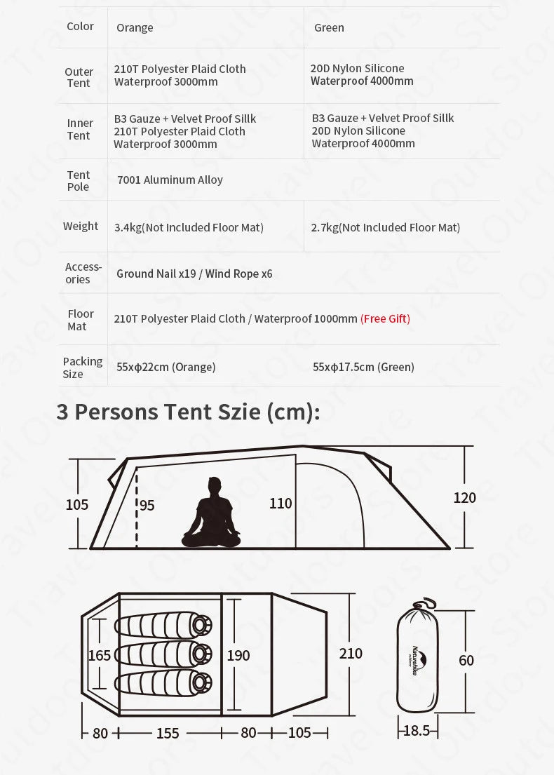 Naturehike Extended Camping Tunnel Tent – Waterproof Double-Layer | Lightweight | 2–4 Person Travel & Outdoor Use - Cast And Catch