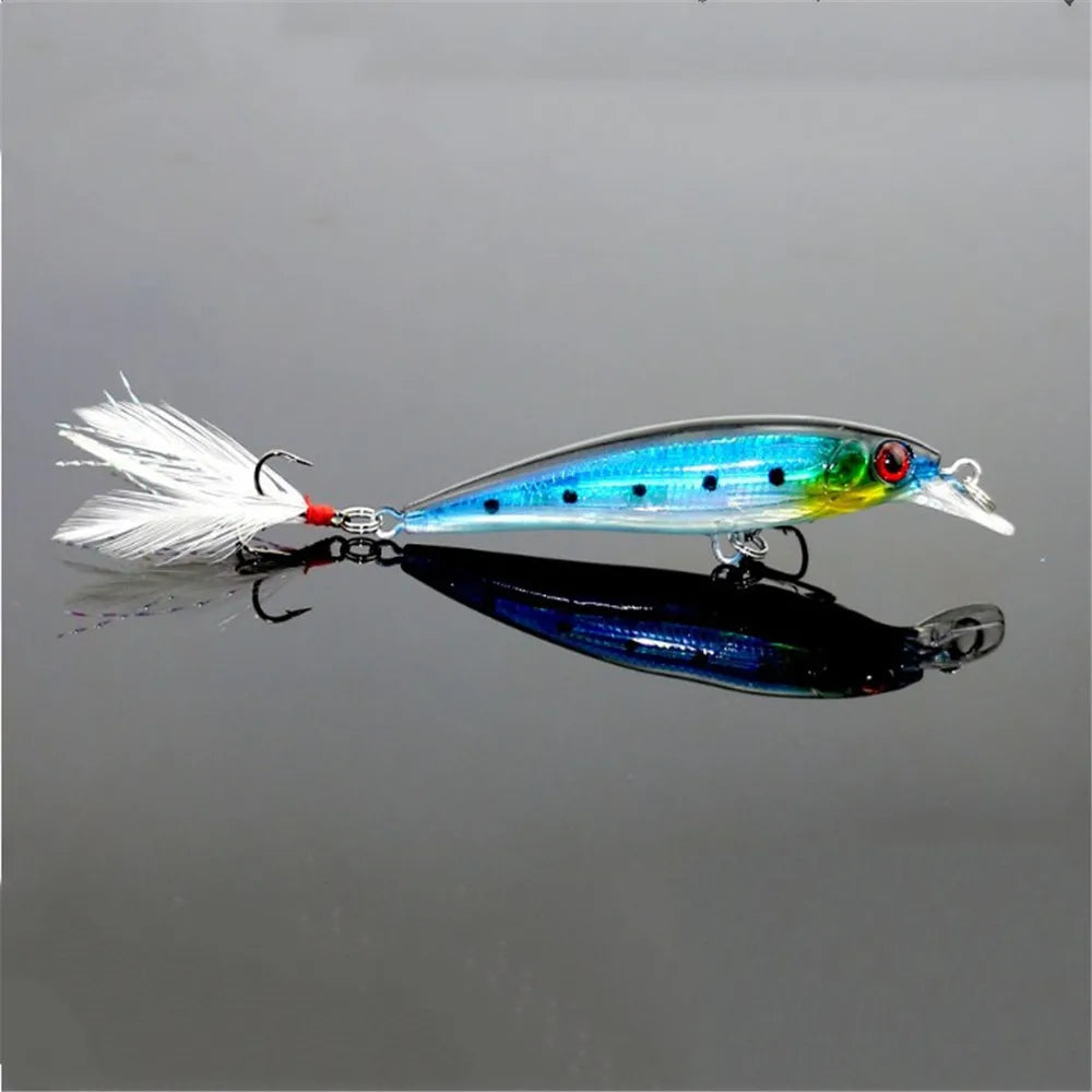 Minnow Fishing Lure – 9cm, 7.2g | Hard Bait with Feather Wobbler | Treble Hook | Carp Crankbait - Cast And Catch