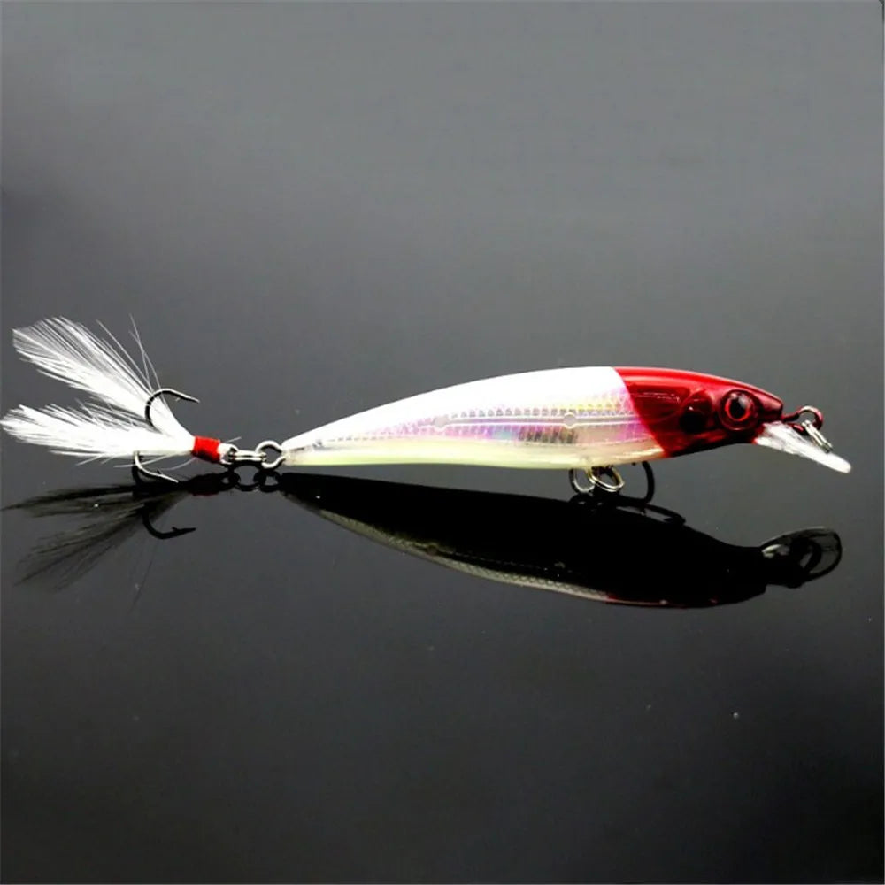 Minnow Fishing Lure – 9cm, 7.2g | Hard Bait with Feather Wobbler | Treble Hook | Carp Crankbait - Cast And Catch