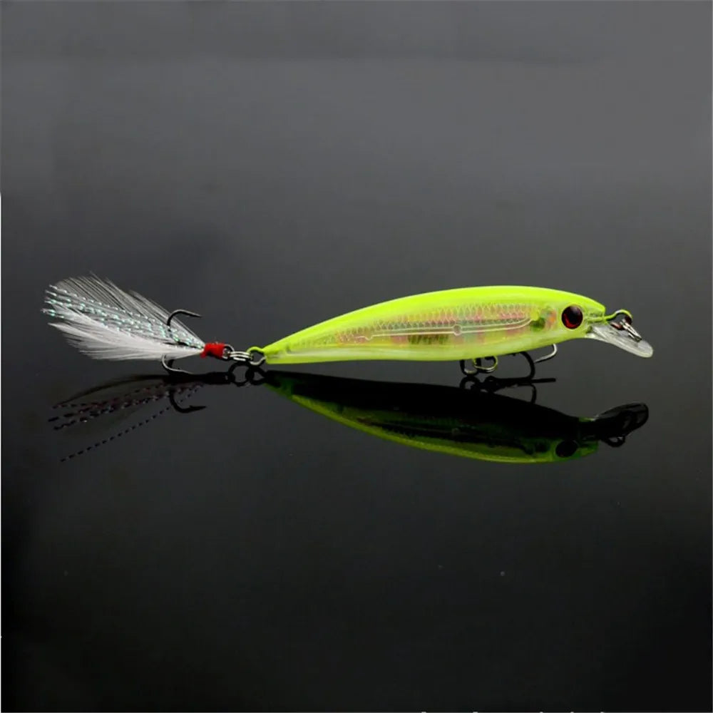 Minnow Fishing Lure – 9cm, 7.2g | Hard Bait with Feather Wobbler | Treble Hook | Carp Crankbait - Cast And Catch