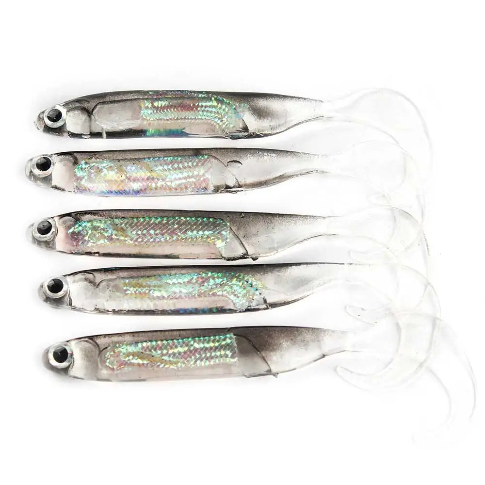 5pcs Soft Bait Lures – 7–7.5cm, 1.7–2.7g | T-Tail Fish | Rainbow Color & Sequin | Swing/Spinner Fishing - Cast And Catch