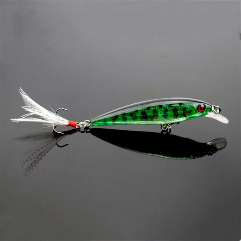 Minnow Fishing Lure – 9cm, 7.2g | Hard Bait with Feather Wobbler | Treble Hook | Carp Crankbait - Cast And Catch