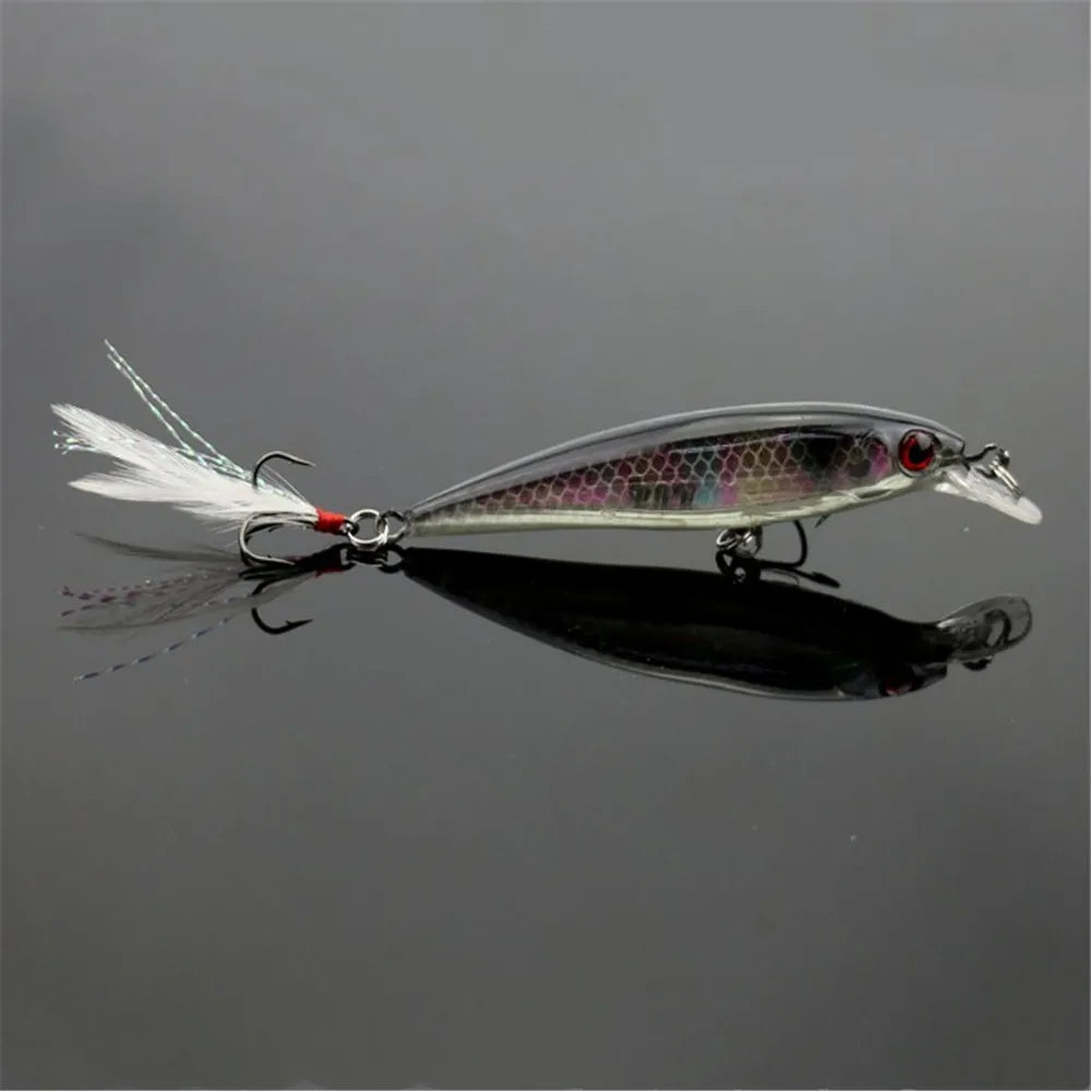 Minnow Fishing Lure – 9cm, 7.2g | Hard Bait with Feather Wobbler | Treble Hook | Carp Crankbait - Cast And Catch