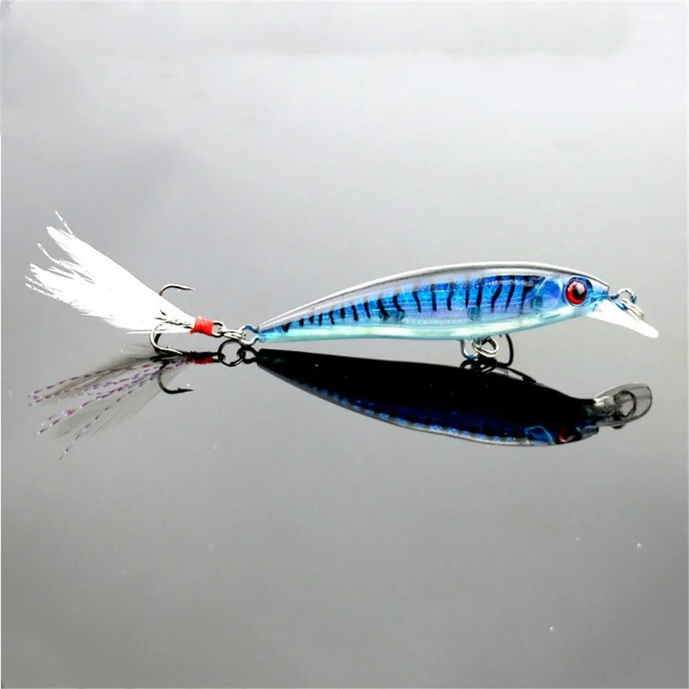 Minnow Fishing Lure – 9cm, 7.2g | Hard Bait with Feather Wobbler | Treble Hook | Carp Crankbait - Cast And Catch