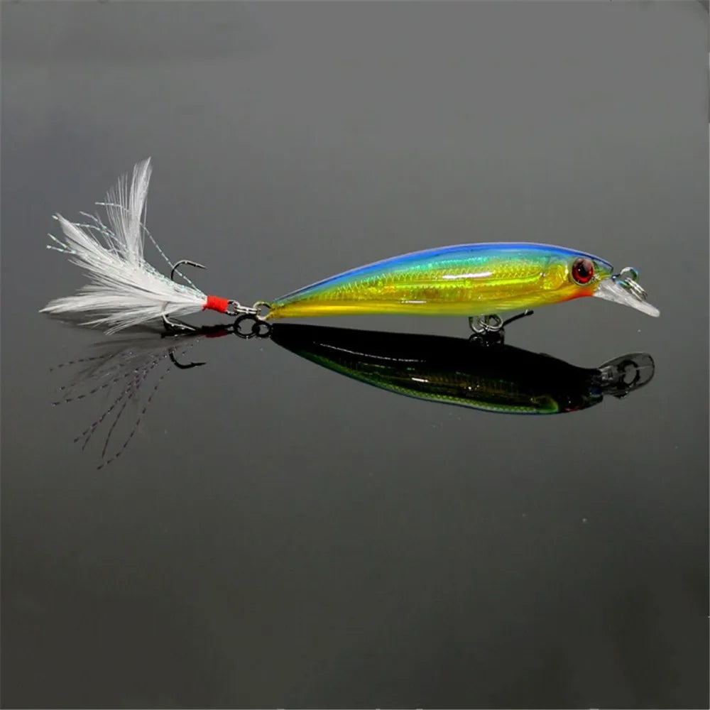 Minnow Fishing Lure – 9cm, 7.2g | Hard Bait with Feather Wobbler | Treble Hook | Carp Crankbait - Cast And Catch