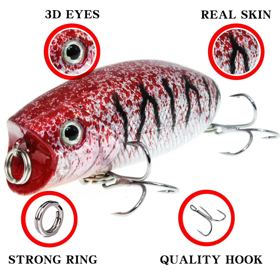 Wobbler Fishing Lure – Popper | Feather Hooks | Trolling/Topwater | Bass | Artificial Bait - Cast And Catch