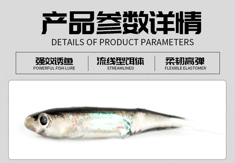 5pcs Soft Bait Lures – 7–7.5cm, 1.7–2.7g | T-Tail Fish | Rainbow Color & Sequin | Swing/Spinner Fishing - Cast And Catch