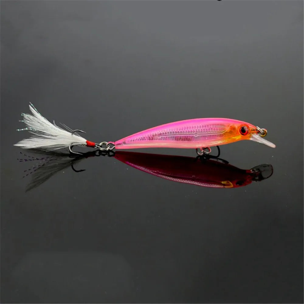 Minnow Fishing Lure – 9cm, 7.2g | Hard Bait with Feather Wobbler | Treble Hook | Carp Crankbait - Cast And Catch