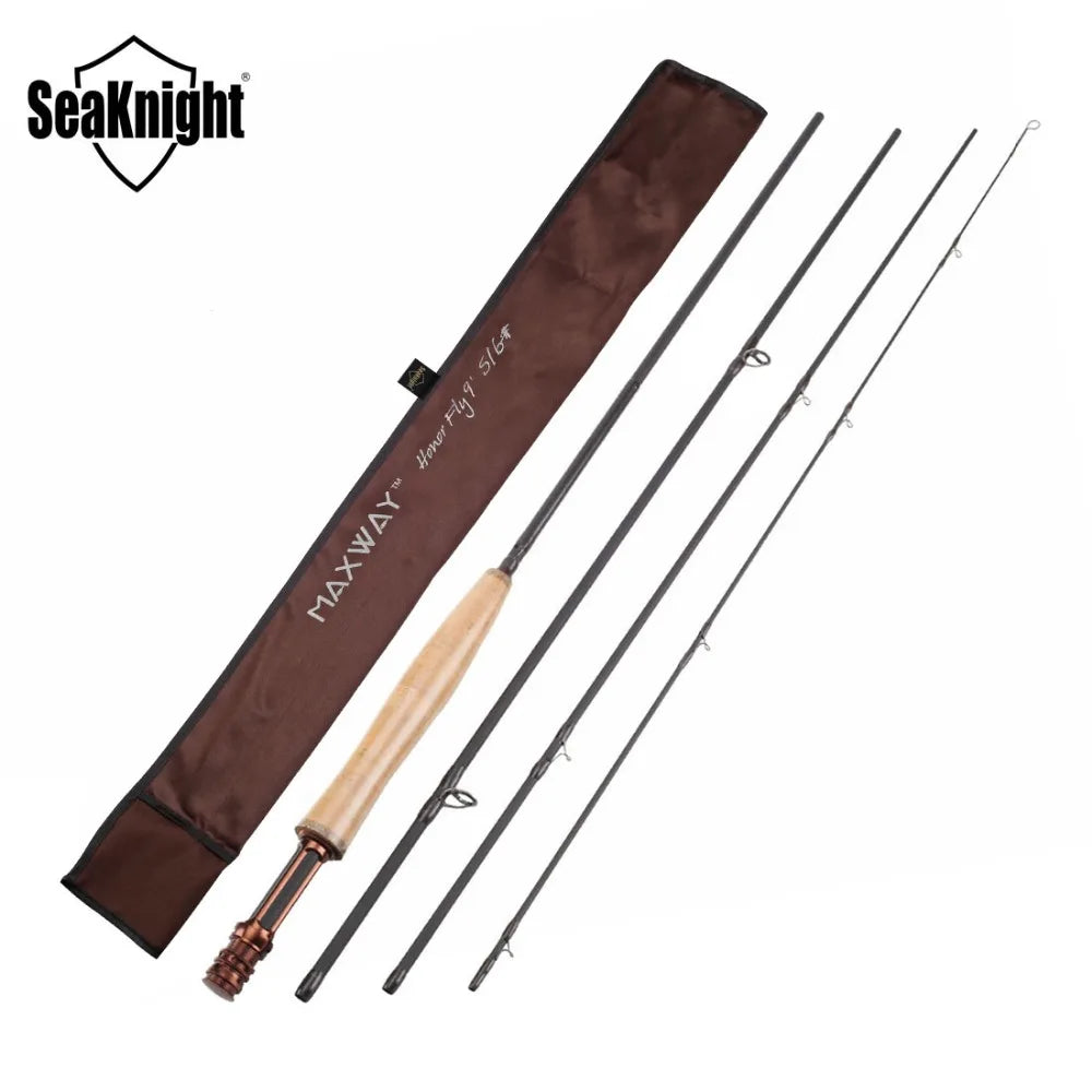 MAXWAY Honor Series Fly Rod – 3/4, 5/6, 7/8 | 2.4m, 2.7m, 3.0m | 40T Carbon | 3A Soft Cork Handle | 4 Sections - Cast And Catch