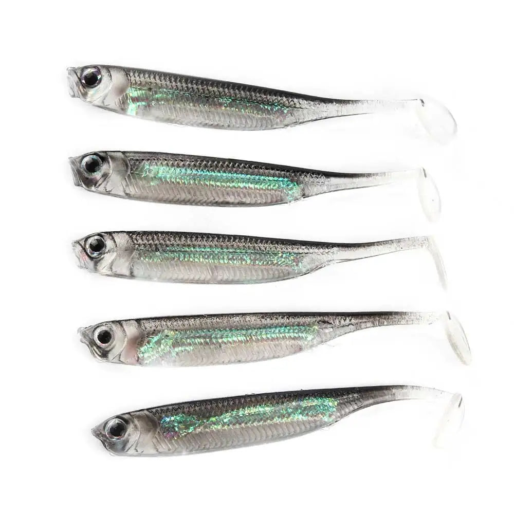 5pcs Soft Bait Lures – 7–7.5cm, 1.7–2.7g | T-Tail Fish | Rainbow Color & Sequin | Swing/Spinner Fishing - Cast And Catch