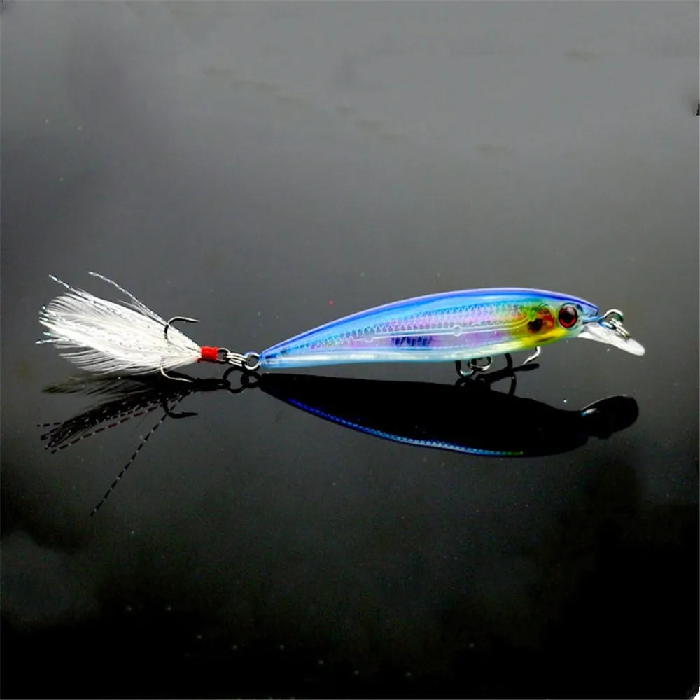 Minnow Fishing Lure – 9cm, 7.2g | Hard Bait with Feather Wobbler | Treble Hook | Carp Crankbait - Cast And Catch