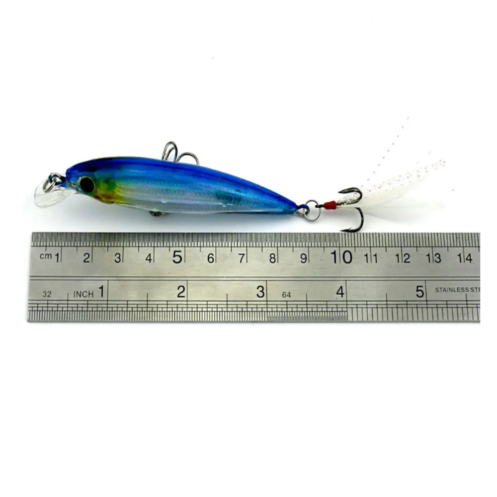 Minnow Fishing Lure – 9cm, 7.2g | Hard Bait with Feather Wobbler | Treble Hook | Carp Crankbait - Cast And Catch