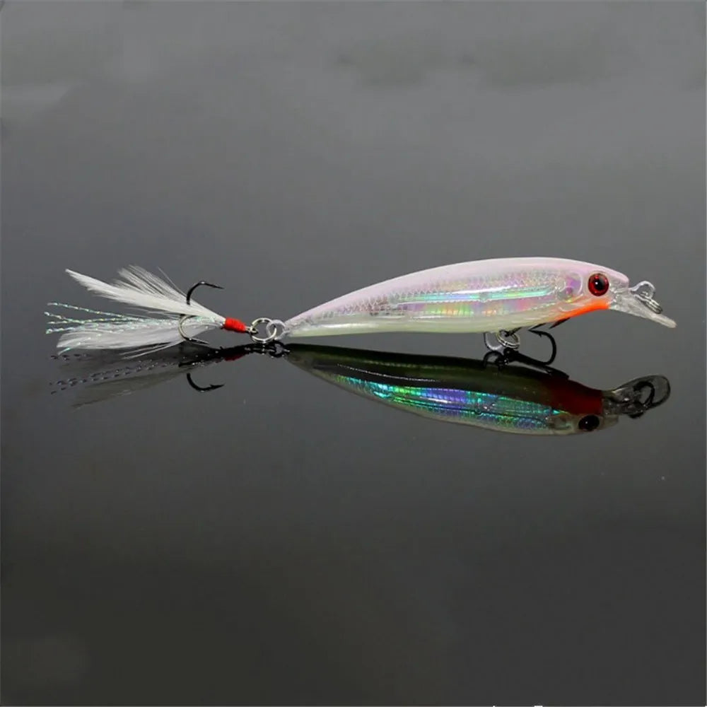 Minnow Fishing Lure – 9cm, 7.2g | Hard Bait with Feather Wobbler | Treble Hook | Carp Crankbait - Cast And Catch