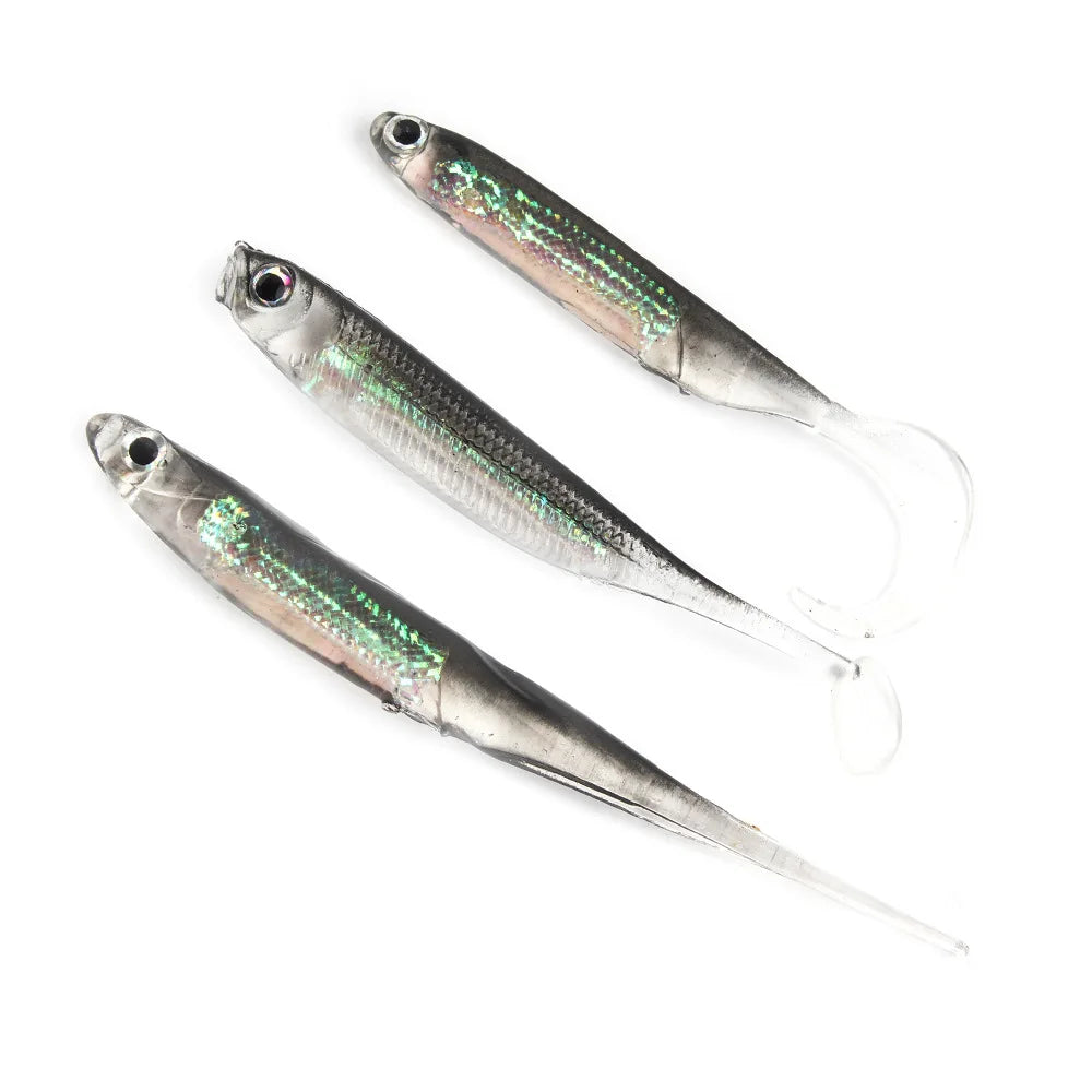 5pcs Soft Bait Lures – 7–7.5cm, 1.7–2.7g | T-Tail Fish | Rainbow Color & Sequin | Swing/Spinner Fishing - Cast And Catch