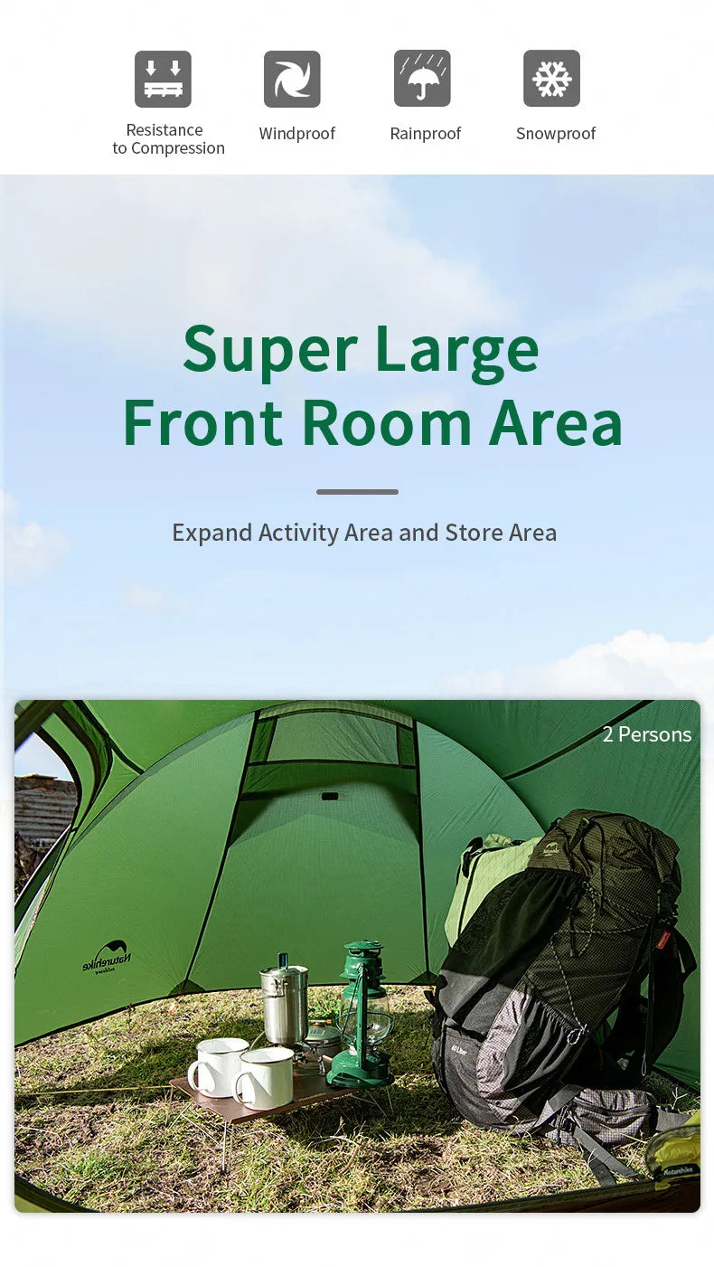 Naturehike Extended Camping Tunnel Tent – Waterproof Double-Layer | Lightweight | 2–4 Person Travel & Outdoor Use - Cast And Catch