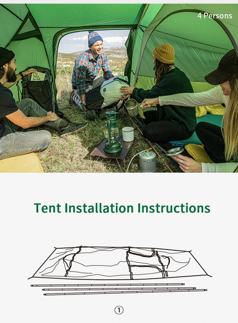 Naturehike Extended Camping Tunnel Tent – Waterproof Double-Layer | Lightweight | 2–4 Person Travel & Outdoor Use - Cast And Catch