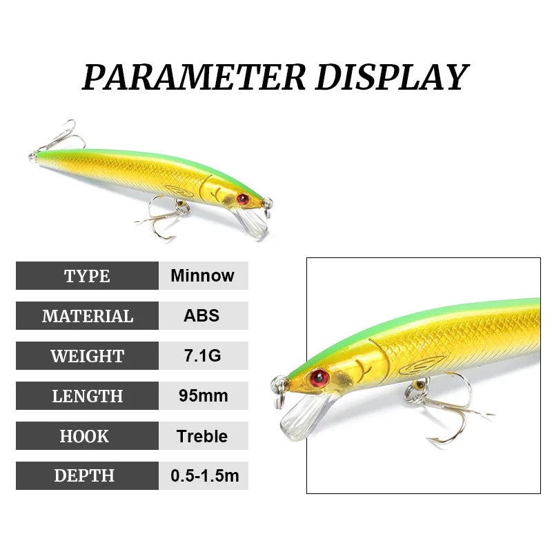 Japanese Minnow Fishing Lure – 95mm, 7g | Floating Hard Bait | Wobbler/Crankbait | Carp & Perch - Cast And Catch