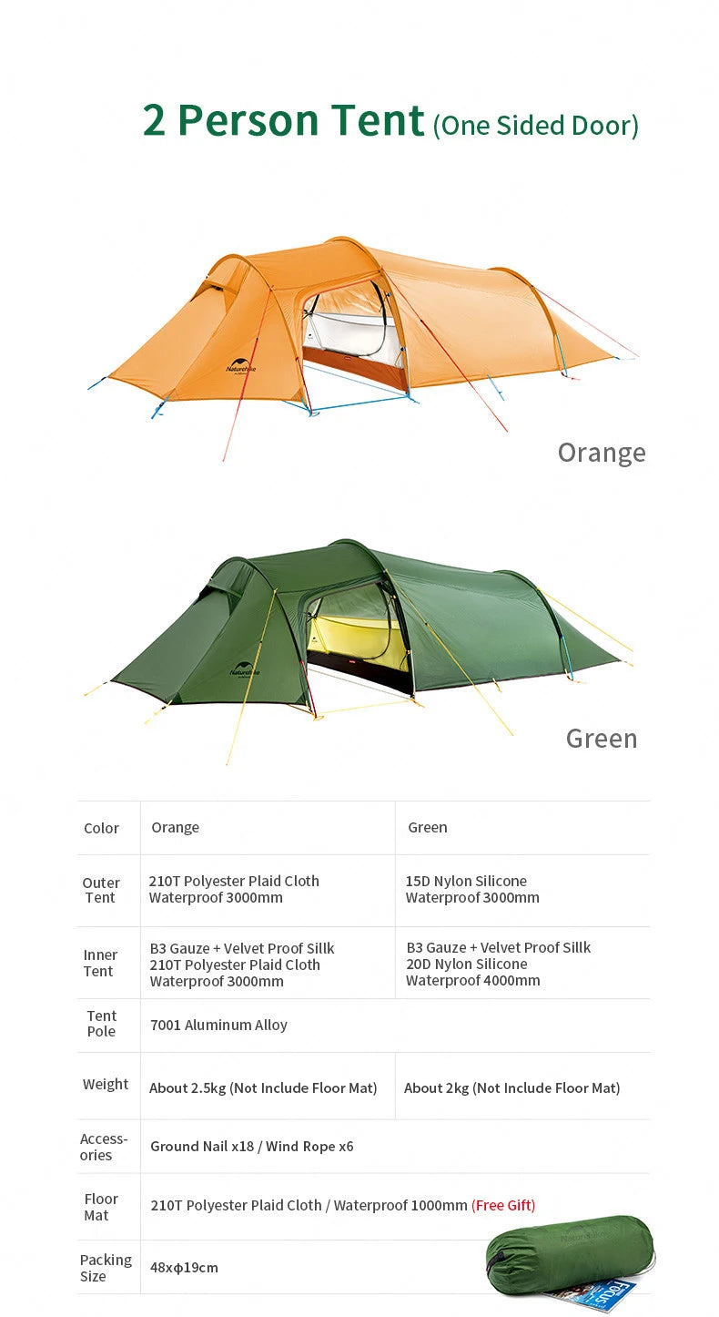 Naturehike Extended Camping Tunnel Tent – Waterproof Double-Layer | Lightweight | 2–4 Person Travel & Outdoor Use - Cast And Catch