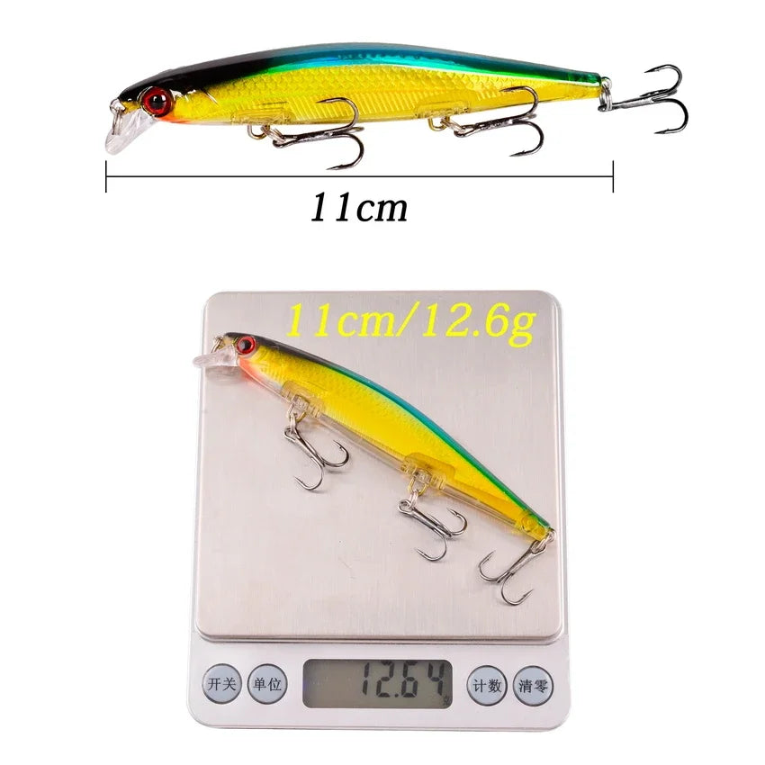 Sinking Minnow Lure – 11cm, 12.5g | Plastic Wobbler | 3 Hooks | Bass, Pike, Carp | Swimbait Fishing Tackle - Cast And Catch