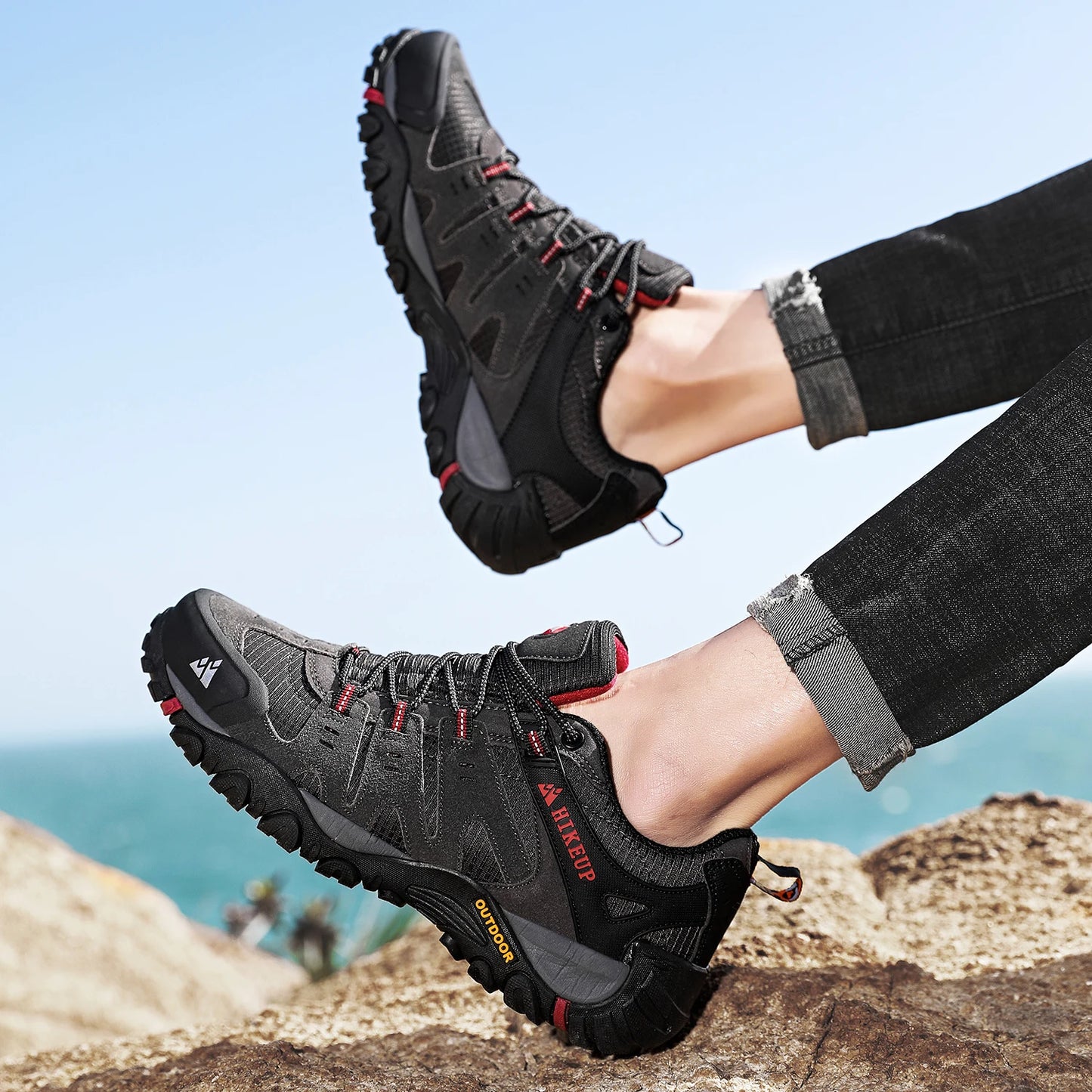 HIKEUP Men’s Hiking Shoes – Suede Leather | Wear-Resistant Outdoor Trekking, Walking & Hunting Tactical Sneakers - Cast And Catch