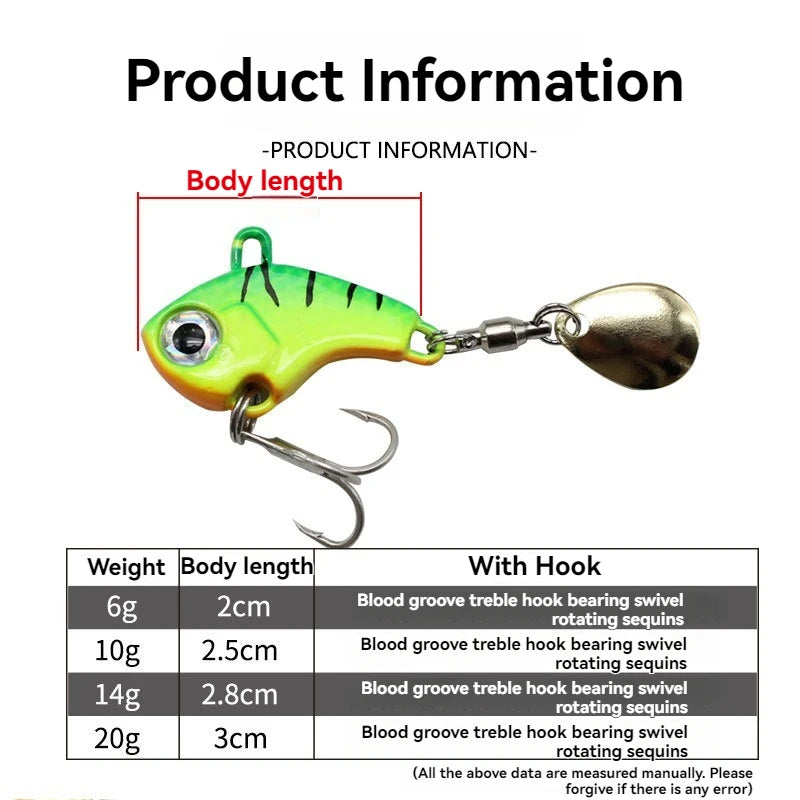 5pcs Fishing Lure Set – Rotating Metal VIB | Vibration/Spinner/Spoon | Hard Bait | Sea Fishing | Sequins - Cast And Catch