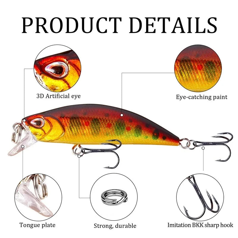 5pcs Fishing Lure Kit – Sinking Minnow | Trout & Bass | Artificial Crank Bait - Cast And Catch