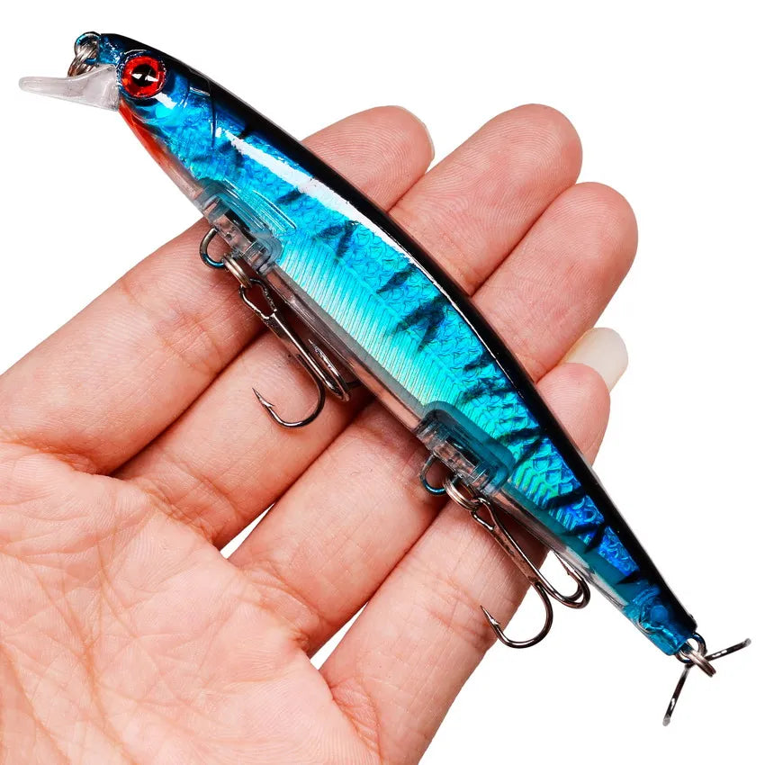Sinking Minnow Lure – 11cm, 12.5g | Plastic Wobbler | 3 Hooks | Bass, Pike, Carp | Swimbait Fishing Tackle - Cast And Catch