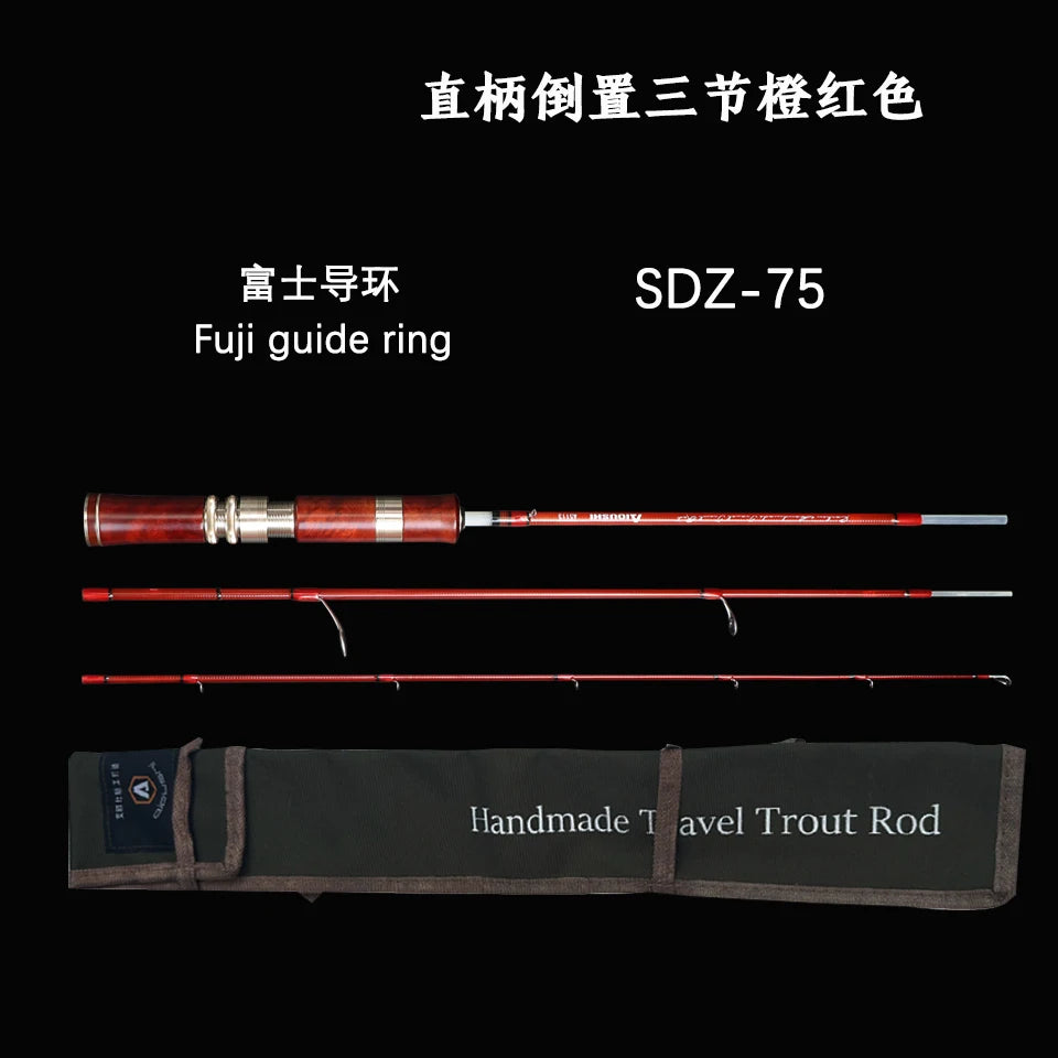 Aioushi Fully Hollow Multi-Section UD Fiberglass Trout Rod | Handcrafted Solid Wood Handle | Portable - Cast And Catch