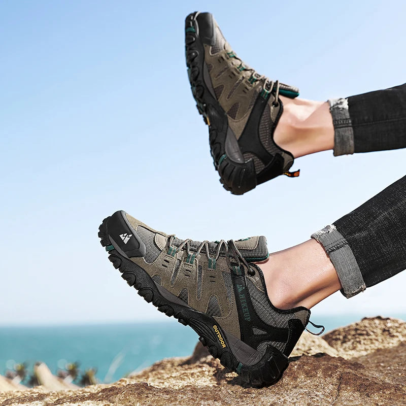 HIKEUP Men’s Hiking Shoes – Suede Leather | Wear-Resistant Outdoor Trekking, Walking & Hunting Tactical Sneakers - Cast And Catch