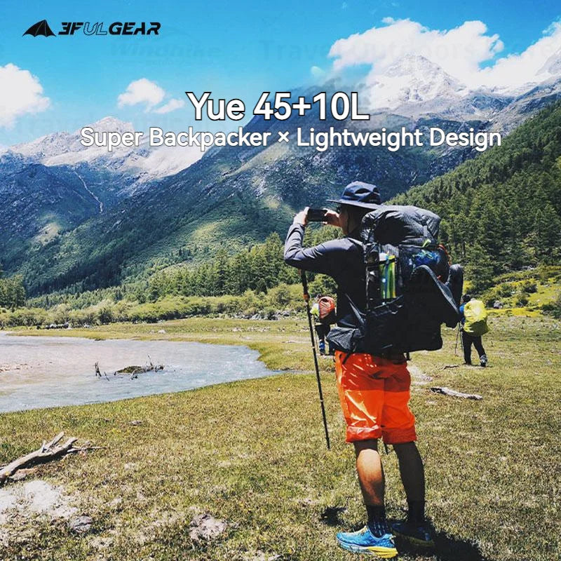 3F UL GEAR YUE Waterproof Backpack – 45+10L Ultralight | 1.1kg XPAC/UHMWPE | Rapid Adjustable, Large Capacity for Camping & Travel - Cast And Catch