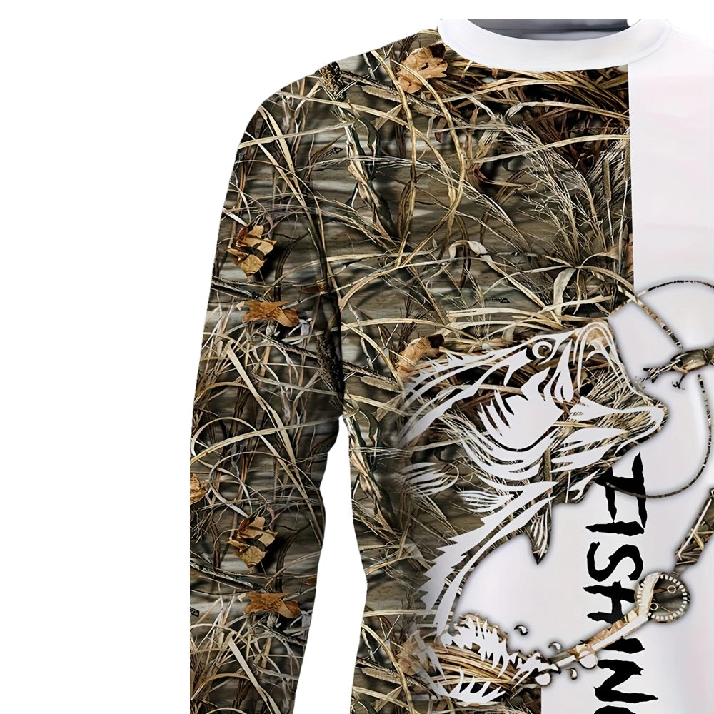 Men’s Long Sleeve Fishing T-Shirt – Autumn Streetwear | Crew Neck Pullover | Casual Outdoor Clothing - Cast And Catch