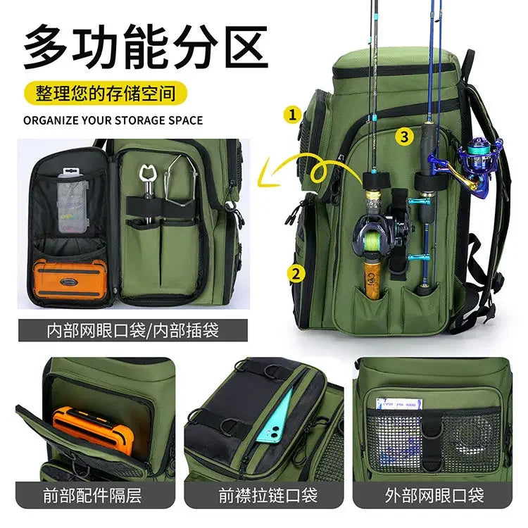 New Fishing Backpack – 50L Chest Bag with Rod Holders | Tackle & Lure Organizer | Outdoor Camping & Hiking Large Backpack - Cast And Catch