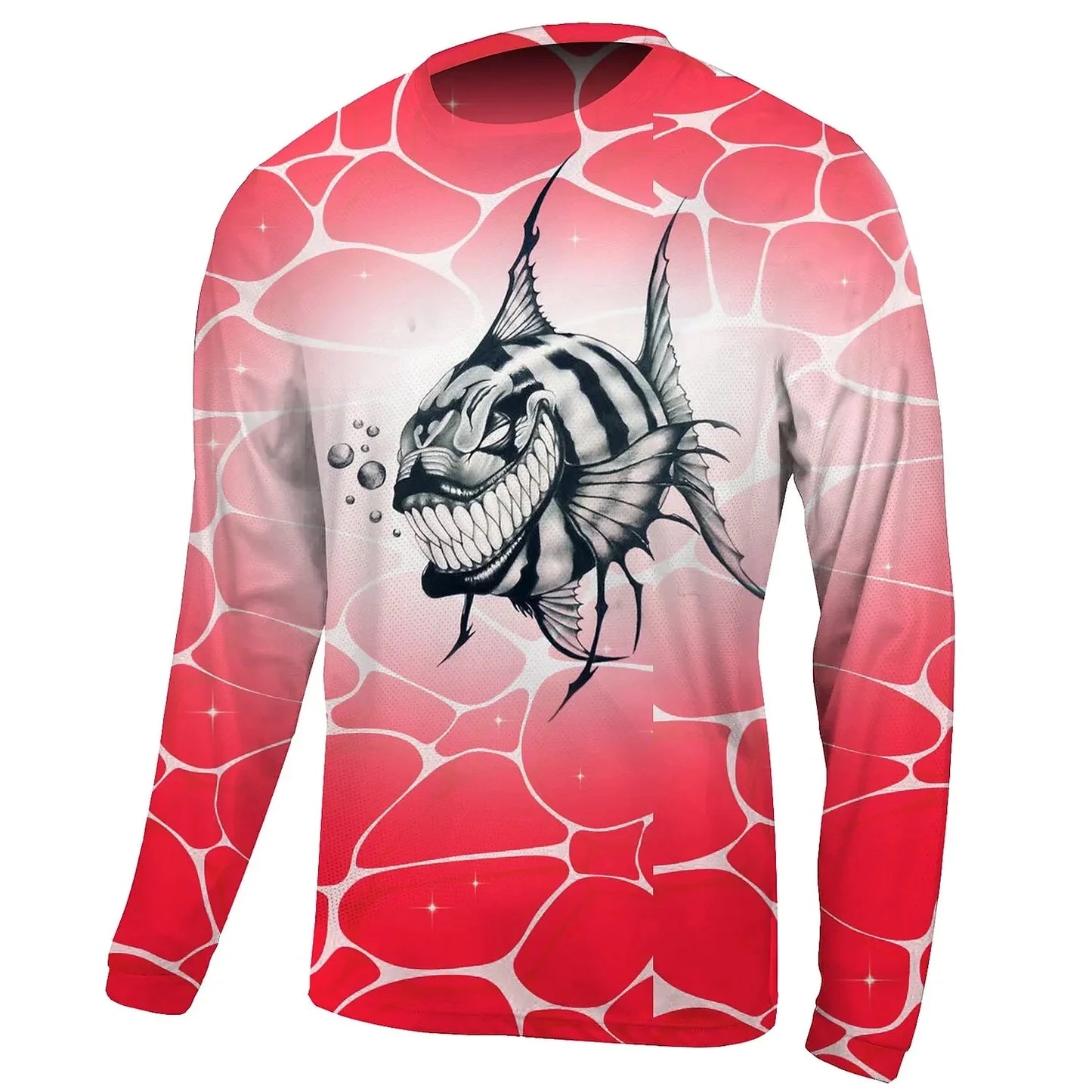 Men’s Outdoor Fishing T-Shirt – Long Sleeve Cotton | Funny Fish Print | Casual O-Neck Loose Pullover - Cast And Catch