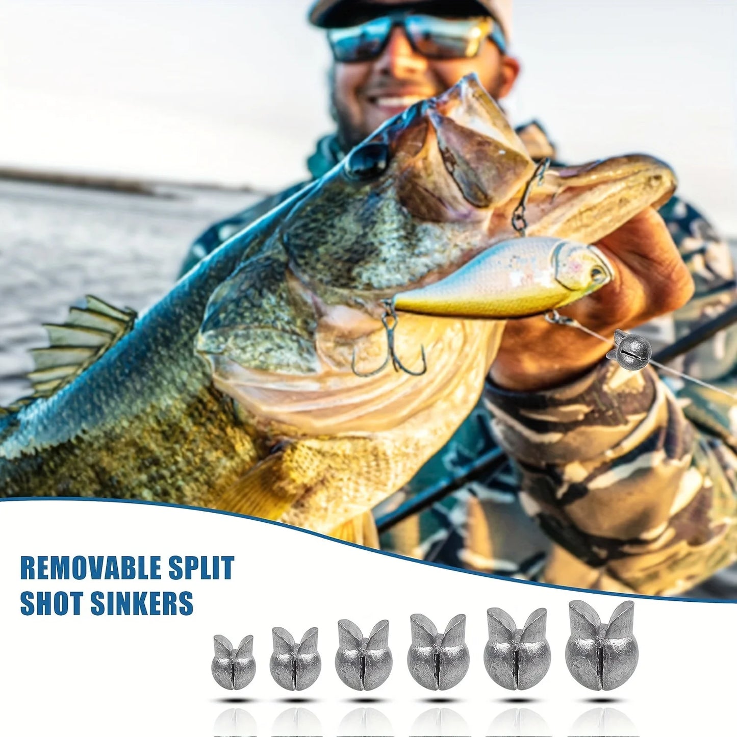 60/120pcs Fishing Weights Kit – Premium Split Shot Sinkers | 5 Sizes, Round Removable Design | Freshwater Use - Cast And Catch