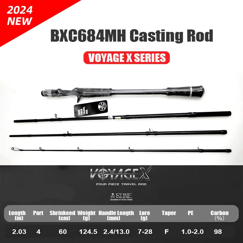 Bone 2024 New Voyage X Series – 4-Piece Spinning/Casting Rod | FUJI Guides | Portable with Pouch | Travel-Friendly - Cast And Catch