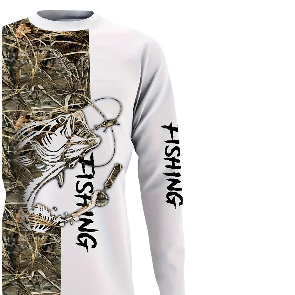 Men’s Long Sleeve Fishing T-Shirt – Autumn Streetwear | Crew Neck Pullover | Casual Outdoor Clothing - Cast And Catch